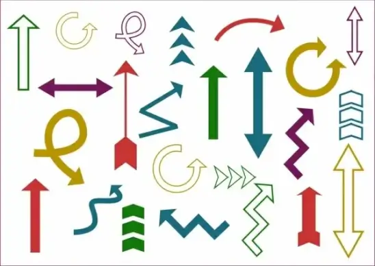 navigation sign collection various colorful shaped arrows