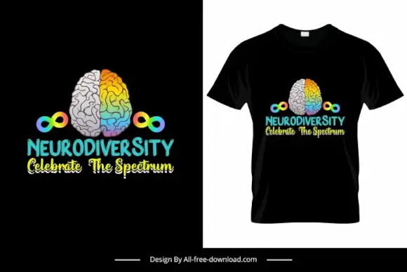 neurodiversity tshirt template dark symmetric design brain autism symbols sketch 