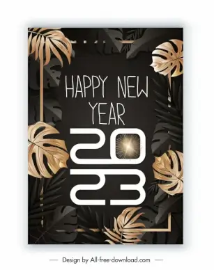 new year  2023  poster elegant contrast design leaves shining light effect decor