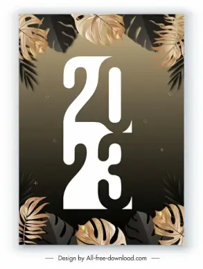 new year 2023 poster template elegant stylized number leaves decor