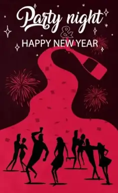 new year party banner people silhouette dark decor