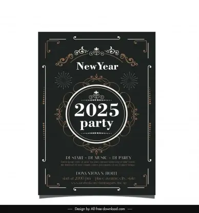 new year party invitaion card template elegant dark symmetry