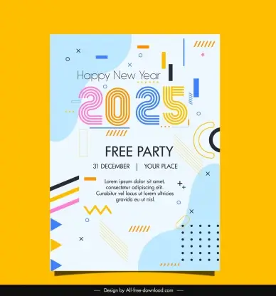 new year party invitaion card template elegant flat geometry decor