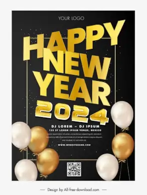 new year poster template elegant contrast balloon