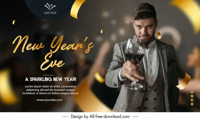new years eve party poster template elegant man confetti sketch modern realistic design 