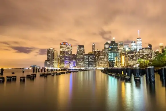 new york city scenery picture dark twilight modern architectures
