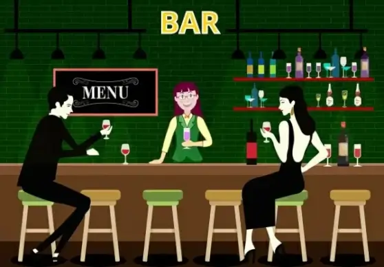night bar drawing guest bartender icons colored cartoon