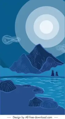 night scenery painting retro handdrawn sketch