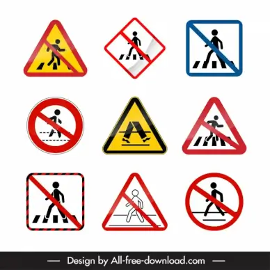 no crossing sign templates flat geometric shapes pedestrian silhouettes sketch