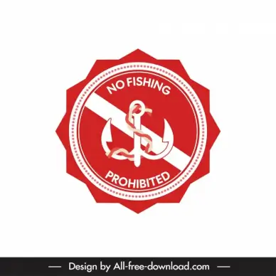 no fishing stamp template modern elegant serrated shape cross anchor sketch
