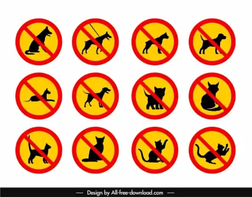 no pet allow sign templates collection flat silhouette dogs cats