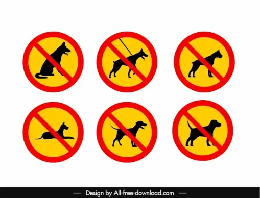 no pet allow sign templates flat silhouette dog circles