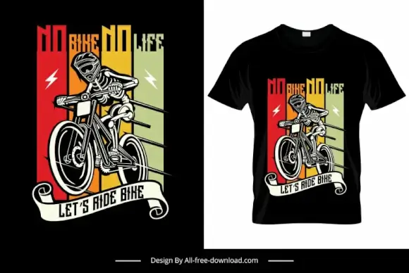 no ride no life quotation tshirt template frightening skeleton riding motorbike sketch