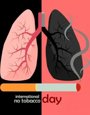 no smoking banner colored cigarette lungs icon