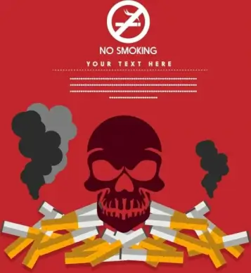 no smoking banner skull silhouette cigarette stack icon