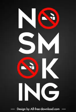 no smoking sign template flat contrast stylized texts cigarette outline 