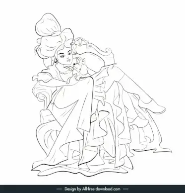 noble lady icon black white handdrawn outline