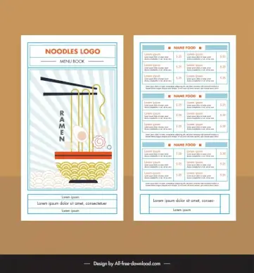 noodle menu design template flat classical elegance 