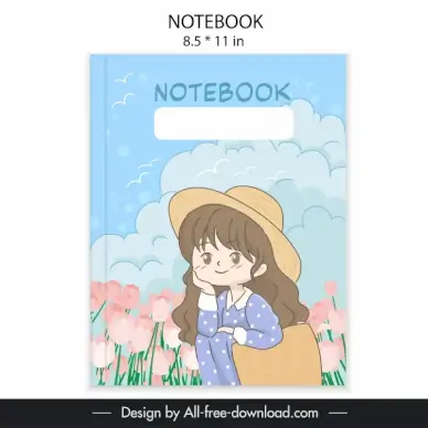 notebook cover template cute handdrawn cartoon girl