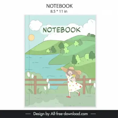 notebook cover template cute handdrawn cartoon rural scene 