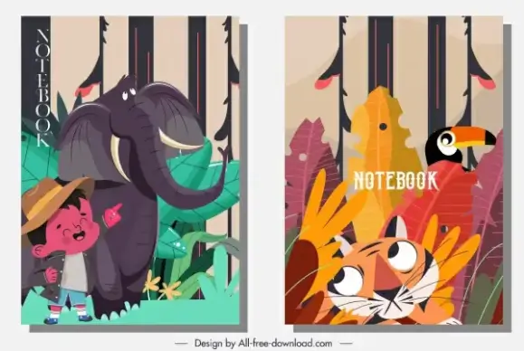 notebook cover template natural forest elements cartoon characters