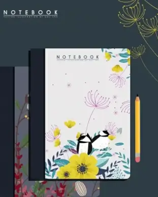 notebook cover template nature theme flower bird decoration