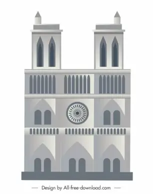 notre dame church icon flat geometric sketch classical symmetric design