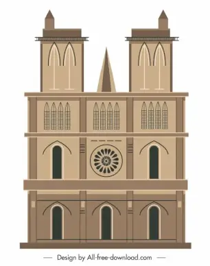 notre dame church icon flat symmetric handdrawn outline 