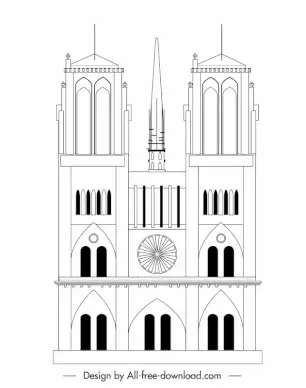 notre dame church template black white geometric symmetrical outline 
