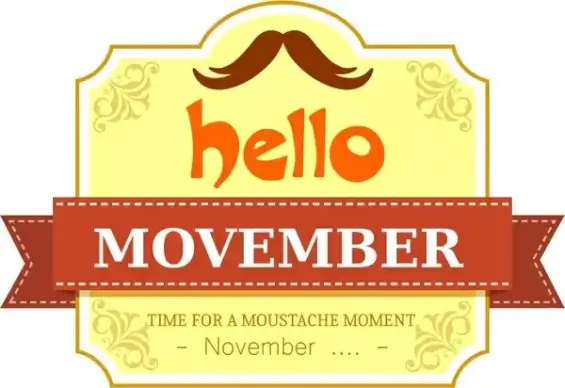 november mustache banner classical yellow design with ribbon