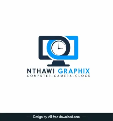 nthawi graphix a logo showing computer and a camera and clock template modern flat geometry sketch