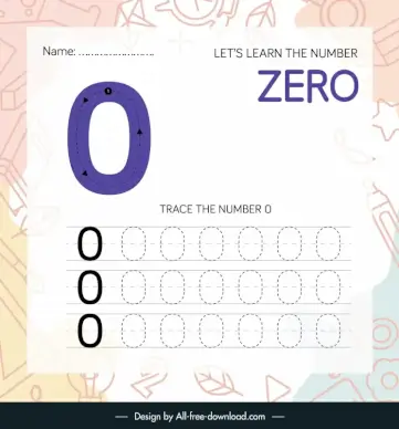 number zero worksheet for kids template flat bright education elements sketch