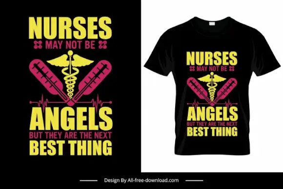 nurses may not be angels but they are the next best thing quotation tshirt template symmetric flat medical symbols sketch