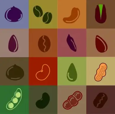 nuts background various colored flat isolation