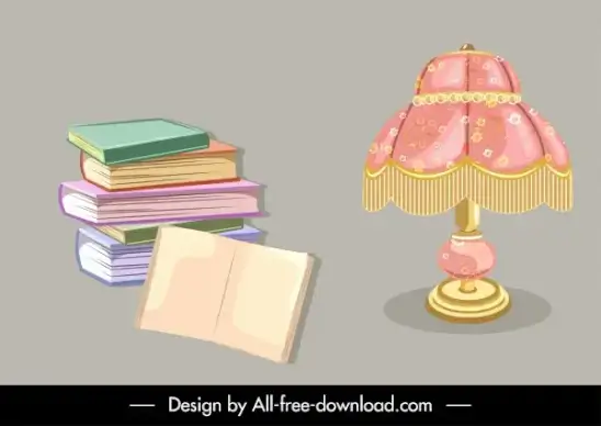 objects icons books stack lamp sketch 3d classic