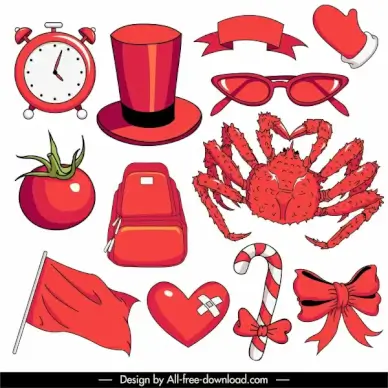 objects icons red sketch classic handdrawn