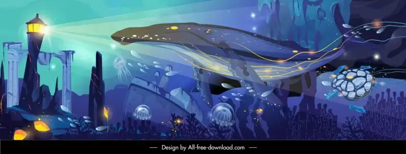 ocean backdrop template lighthouse sea species cartoon