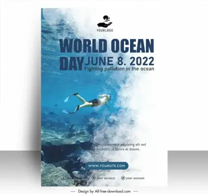 ocean day poster  template dynamic diver sketch dynamic realistic modern design 