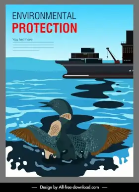 ocean environment banner oil spill sea contamination sketch