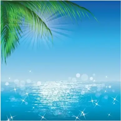 Ocean Sun Reflections and Palmleaves