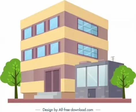 office building architecture icon colored modern 3d sketch