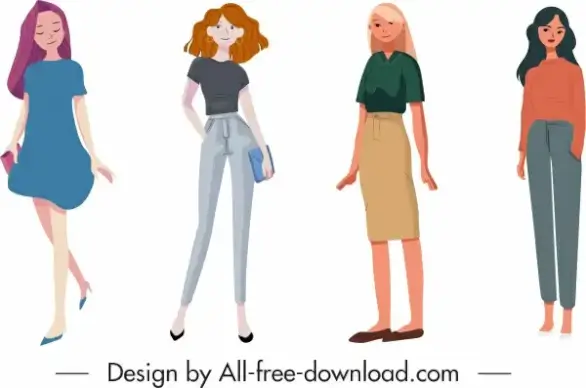 office fashion icons colored cartoon sketch modern design