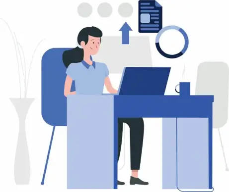 office girl icon cartoon character sketch workplace elements outline 