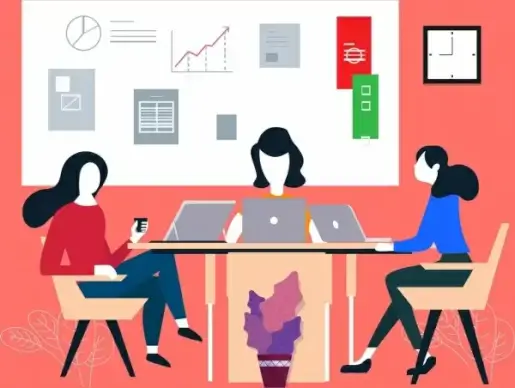 office meeting backdrop colleague icons cartoon character