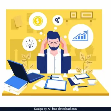 office stress background headache staff work icons sketch