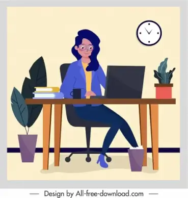 office work background lady sketch cartoon character
