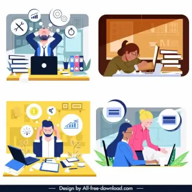 office work backgrounds workload sketch cartoon design