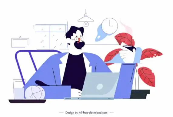 office work painting man desk sketch cartoon design
