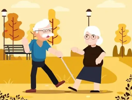old age background couple park icons cartoon design