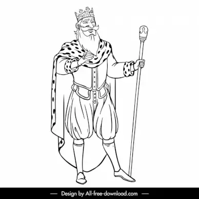 old king icon black white handdrawn cartoon outline  